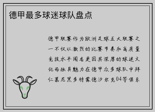 德甲最多球迷球队盘点