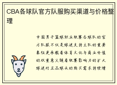 CBA各球队官方队服购买渠道与价格整理